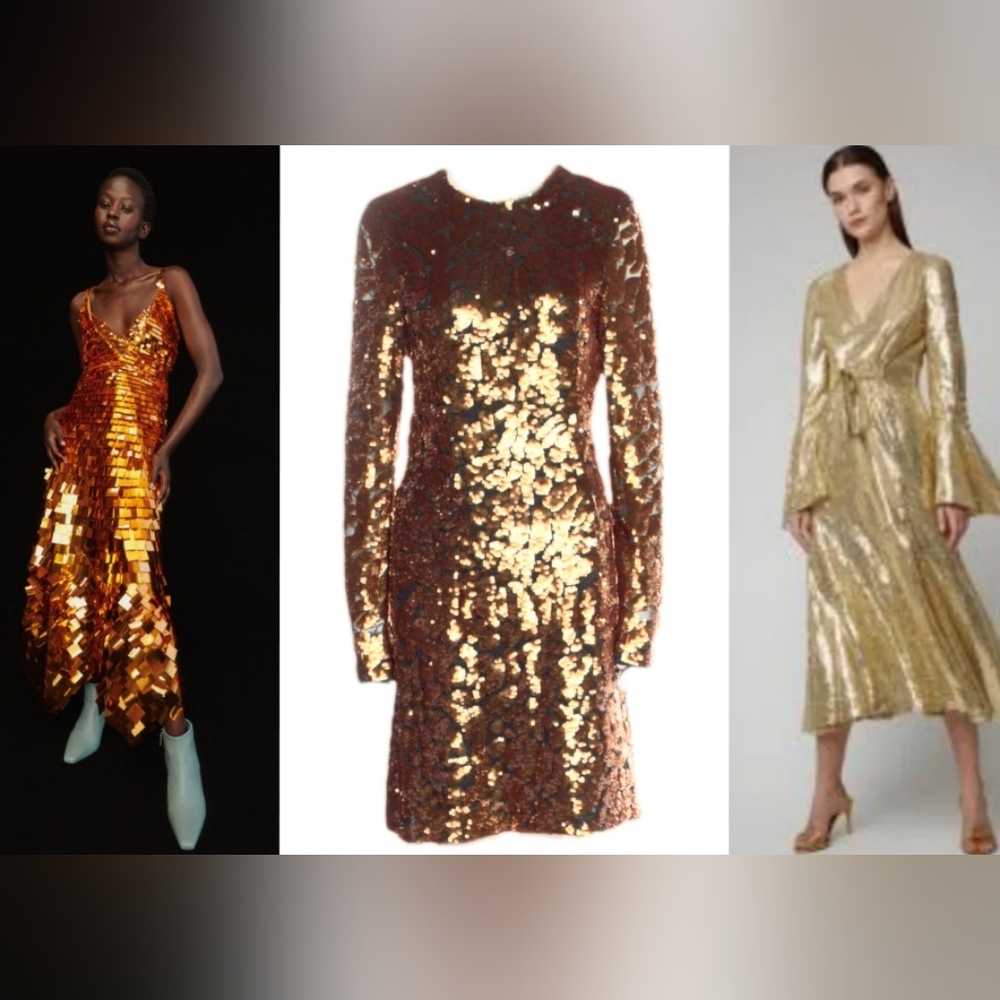 $2,400 NEW PRABAL GURUNG GOLD SEQUIN SILK RUNWAY DRESS 8 M